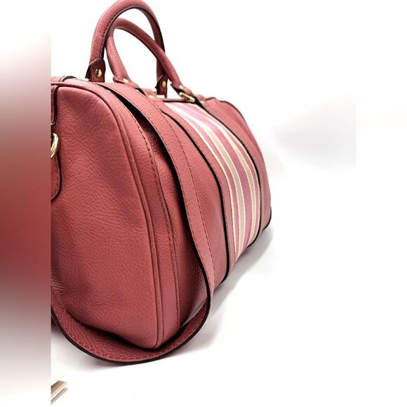 Auth Gucci Rose Pink Leather Web Line Boston Speedy 2way Tote Bag Preloved - Picture 3 of 16
